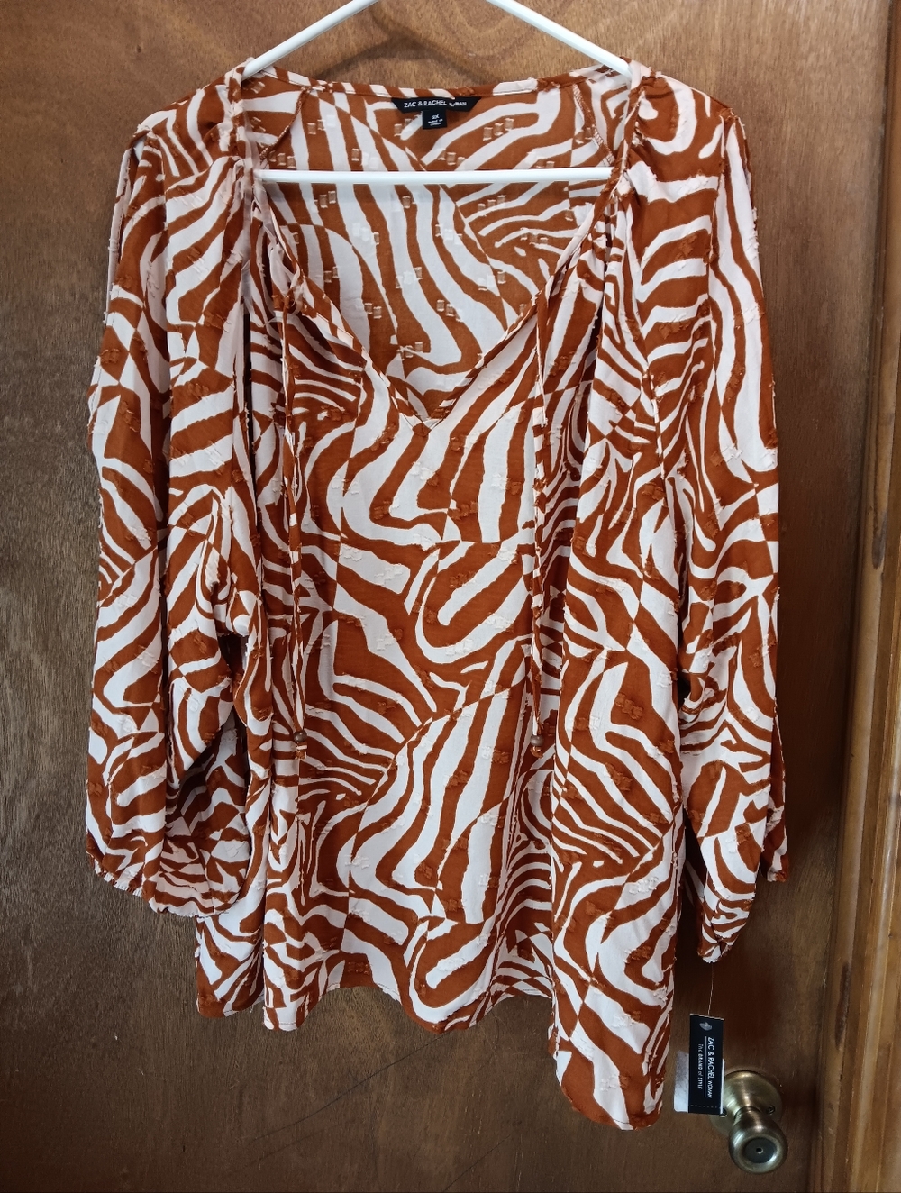 Zac & Rachel Rust & White Zebra Print Peasant Blouse